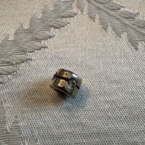 Pandora Silver Charm Bead with Clear Stone.